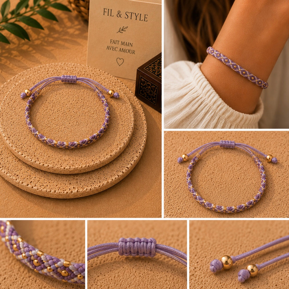 Bracelet tressé Violet & Or
