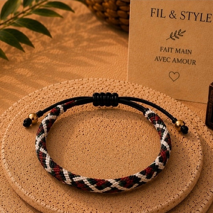Bracelet Homme Tressé – Noir, Rouge & Vert
