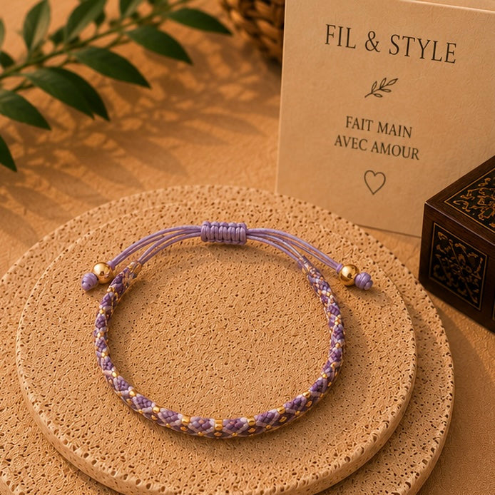 Bracelet tressé Violet & Or