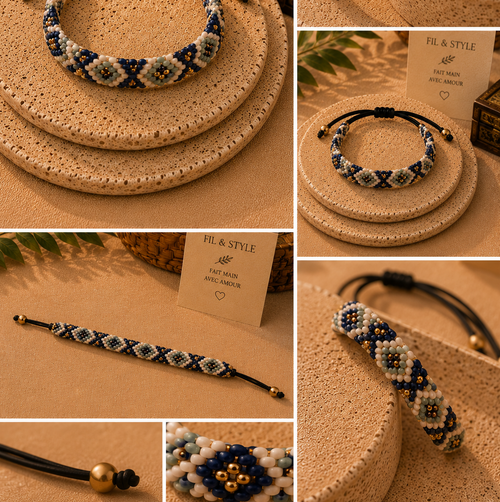 Bracelet tressé bleu et blanc