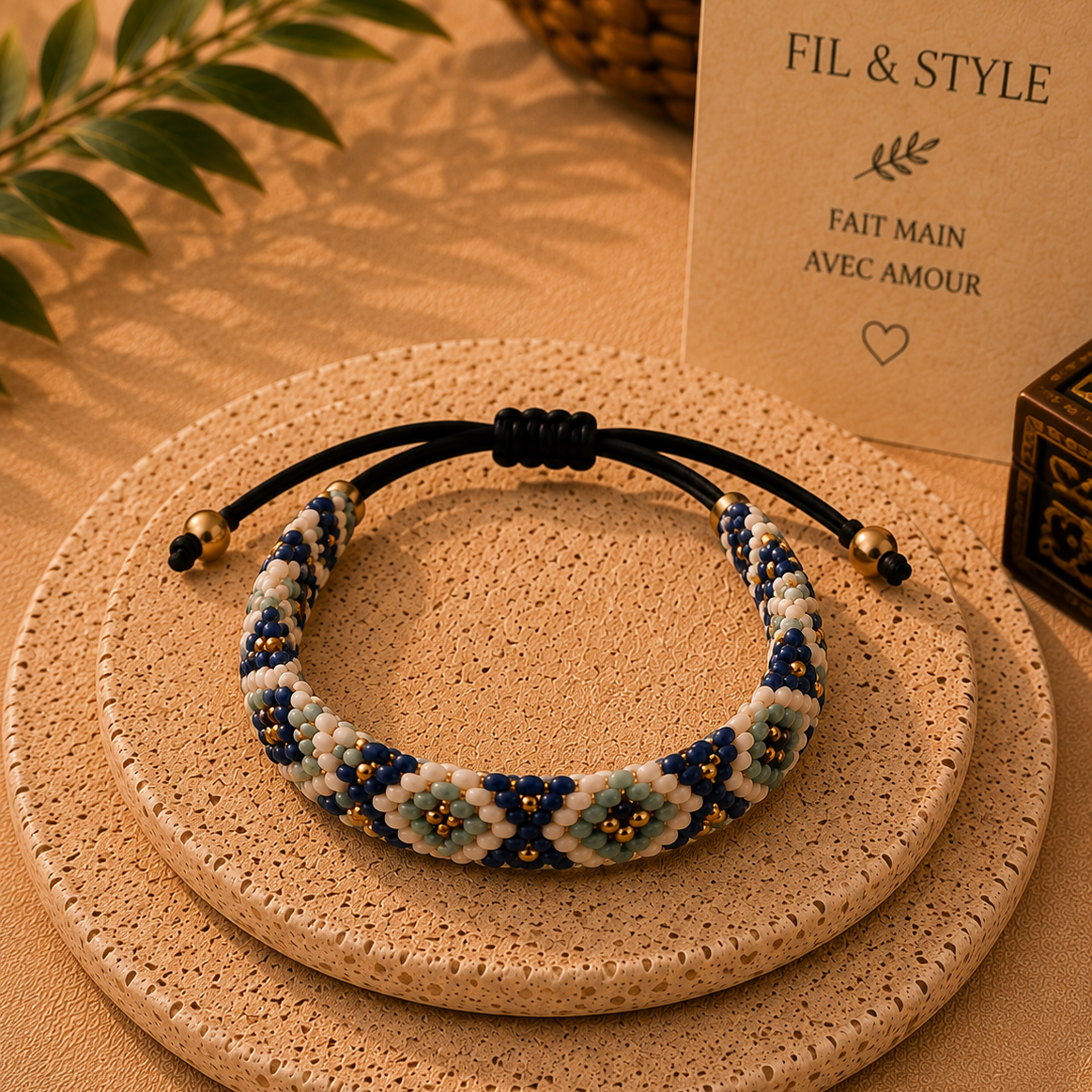 Bracelet tressé bleu et blanc