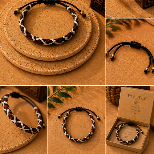 Bracelet Homme Tressé – Noir, Rouge & Vert