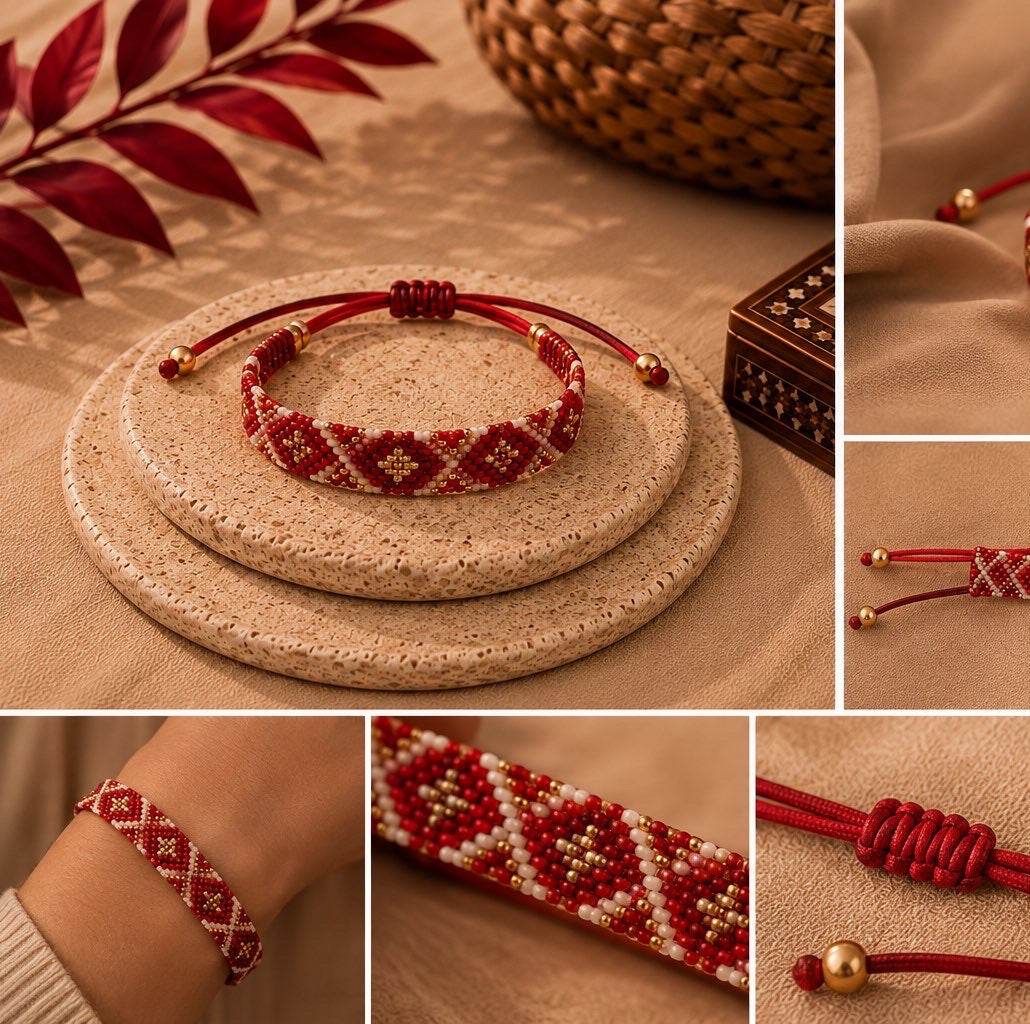 Bracelet tressé rubis rouge