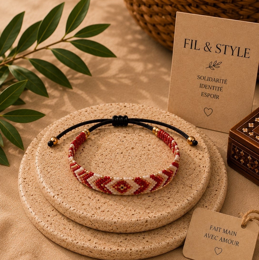 Bracelet tressé rubis rouge